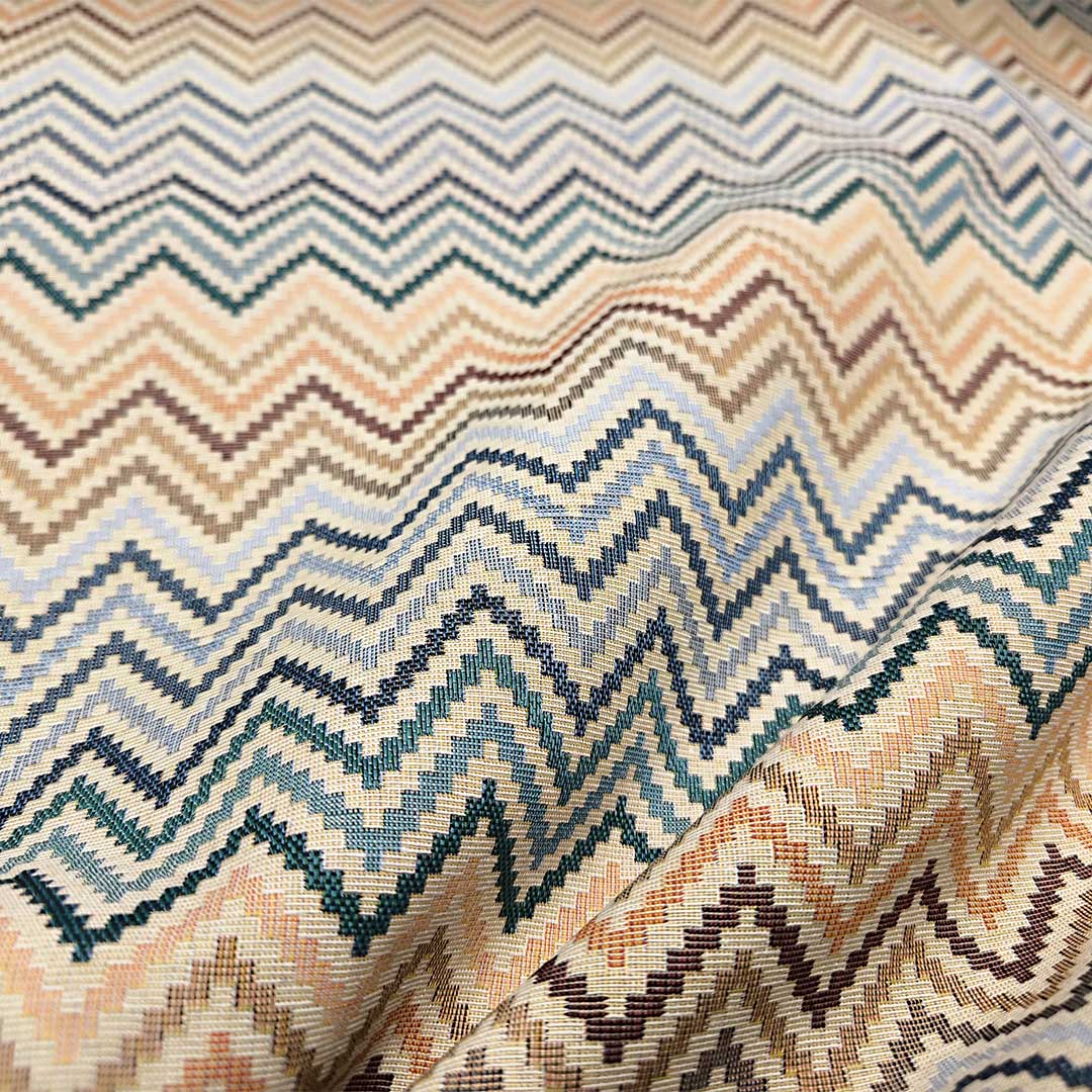 Tessuto per arredo Gobelin a fantasia motivo geometrico azzurro - blu - beige