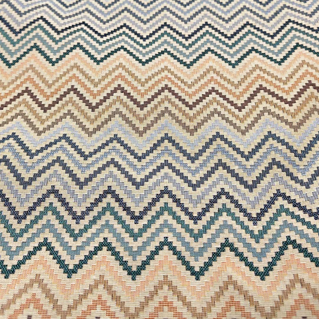 Tessuto per arredo Gobelin a fantasia motivo geometrico azzurro - blu - beige