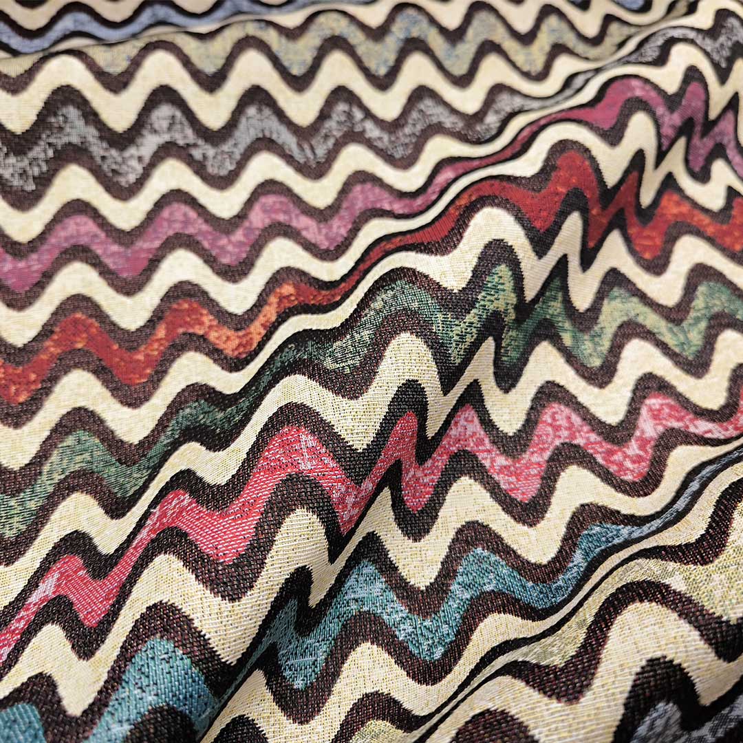 Tessuto per arredo Gobelin a fantasia motivo geometrico azzurro - magenta - beige