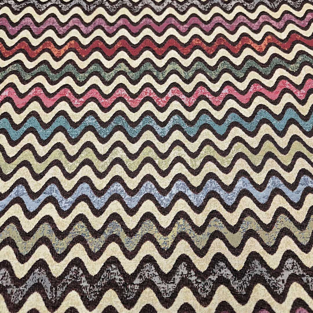 Tessuto per arredo Gobelin a fantasia motivo geometrico azzurro - magenta - beige