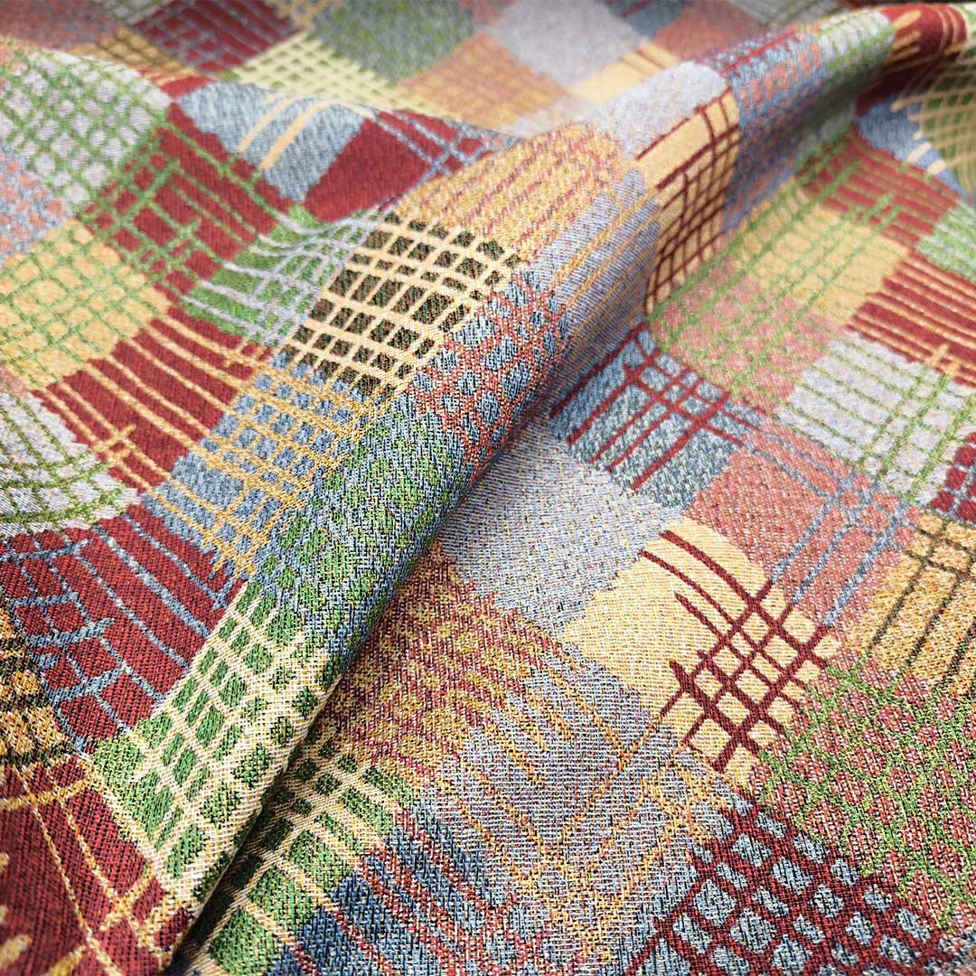 Tessuto per arredo Gobelin a fantasia motivo geometrico beige - carta da zucchero - bordeaux