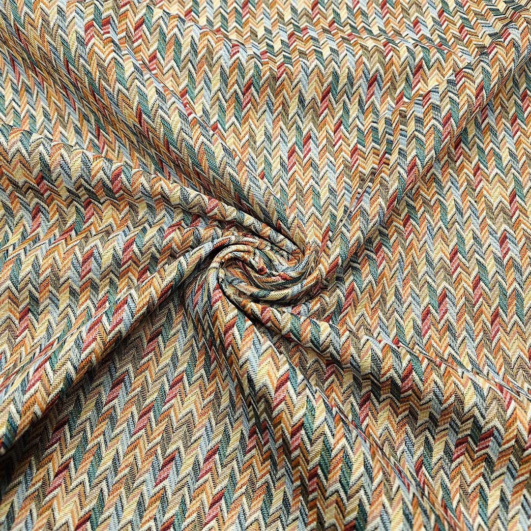 Tessuto per arredo Gobelin a fantasia motivo geometrico ocra - bordeaux - ottanio