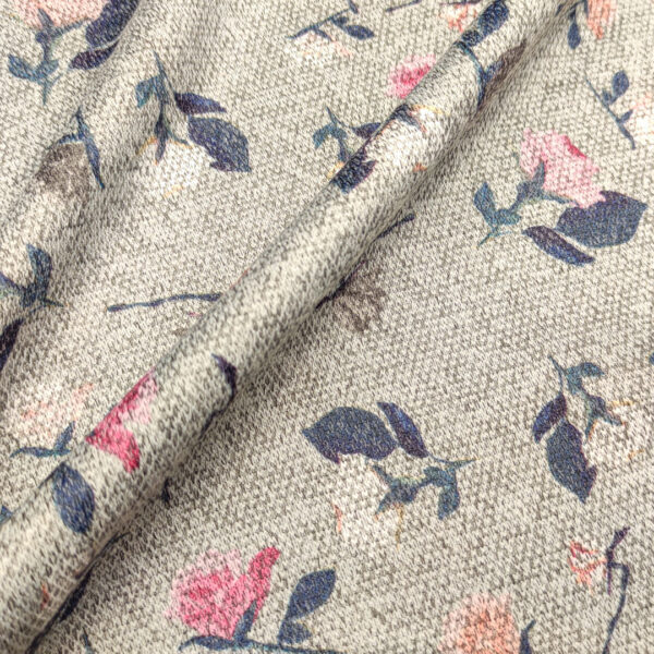 Tessuto Maglia Mano Lana a fantasia motivo floreale grigio - blu - rosa