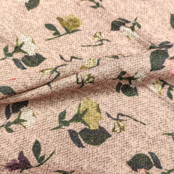 Tessuto Maglia Mano Lana a fantasia motivo floreale rosa - verde - viola