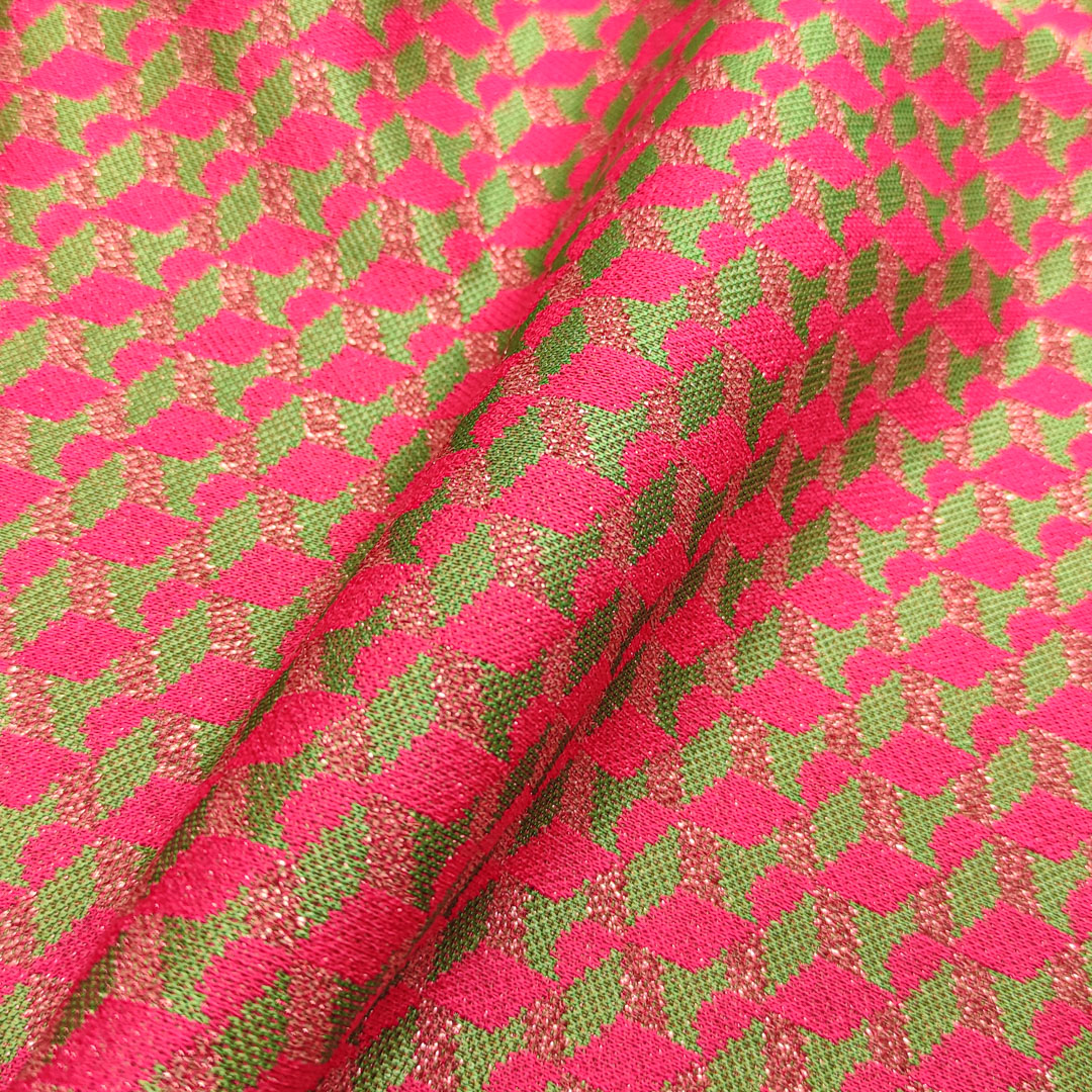 Tessuto Maglia Mano Lana lurex a fantasia motivo geometrico fucsia - verde