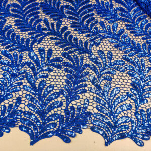 Tessuto Pizzo macramè ricamato con paillettes blu elettrico