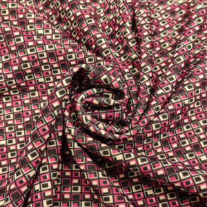 Tessuto Scuba Crepe a fantasia motivo geometrico nero - panna - fucsia