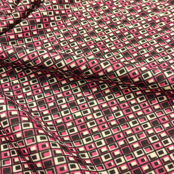 Tessuto Scuba Crepe a fantasia motivo geometrico nero - panna - fucsia