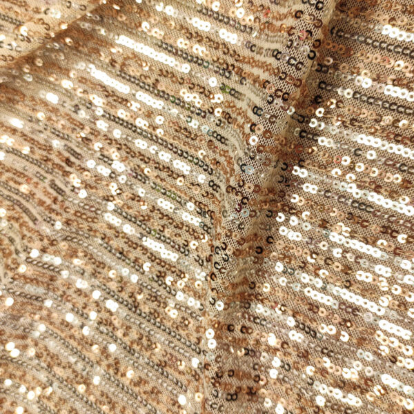 Tessuto Tulle Elasticizzato Ricamato con paillettes bronzo - argento