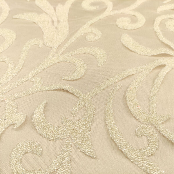 Tessuto Tulle mano seta con Glitter motivo floreale barocco