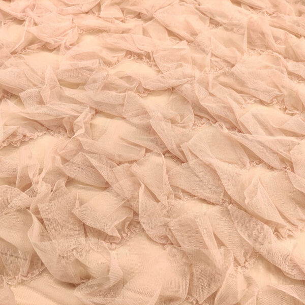 Tessuto Tulle mano seta con balze 3D in tulle tinta unita rosa phard