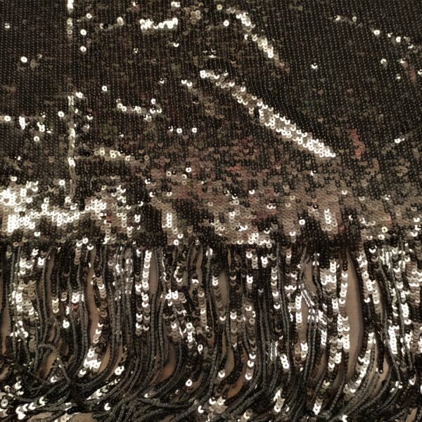 Tessuto Tulle Ricamato con paillettes e frange tinta unita grigio