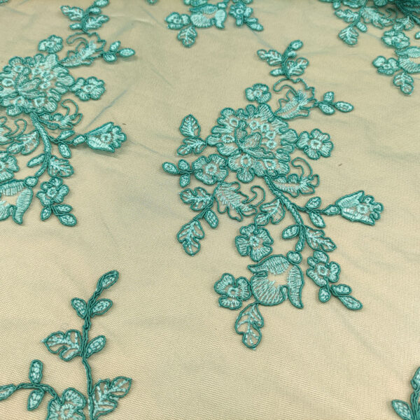 Tessuto Tulle mano seta ricamato motivo floreale tiffany
