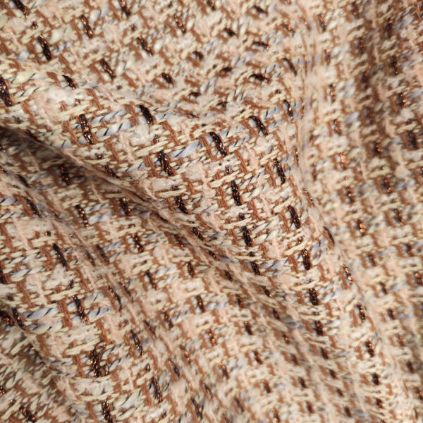 Tessuto Tweed Bouclé in lana beige - coccio - rosa