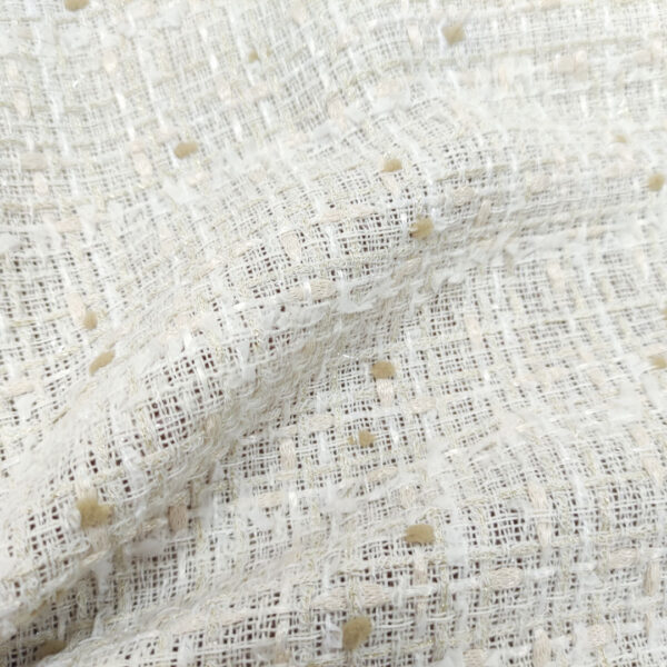 Tessuto Tweed Bouclé in cotone bianco - beige