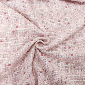 Tessuto Tweed Bouclé in cotone bianco - rosa