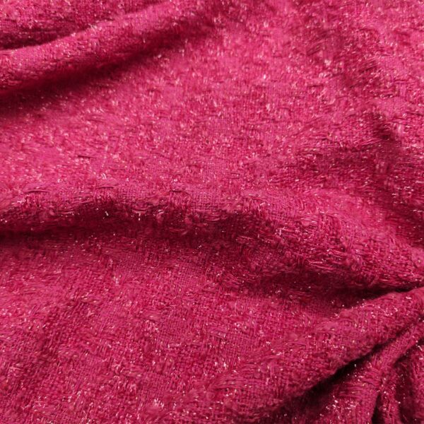 Tessuto Tweed Bouclé lurex tinta unita fucsia