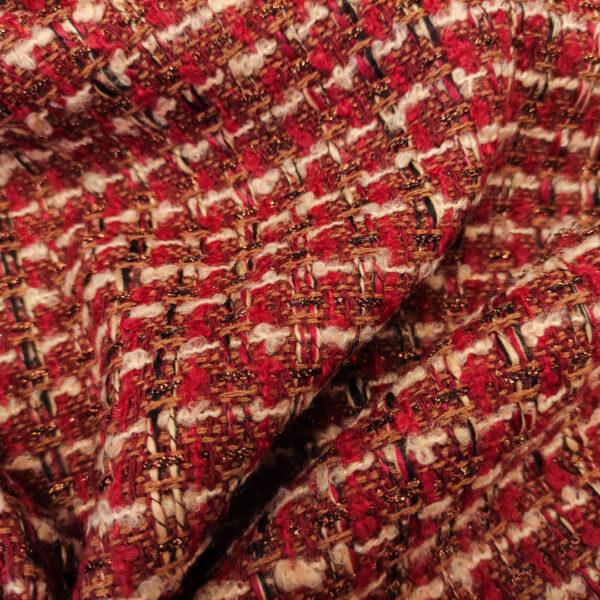 Tessuto Tweed Bouclé in lana rosso - bordeaux - beige
