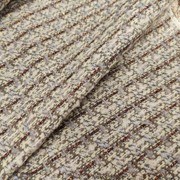 Tessuto Tweed Bouclé in lana tortora - beige - bianco