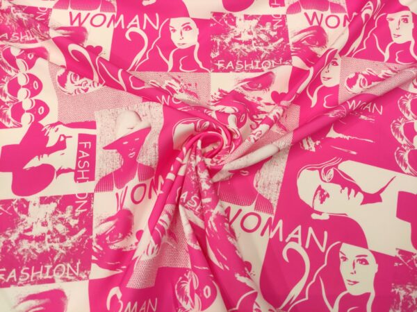 Tessuto Cady elasticizzato a fantasia motivo astratto bianco - fucsia