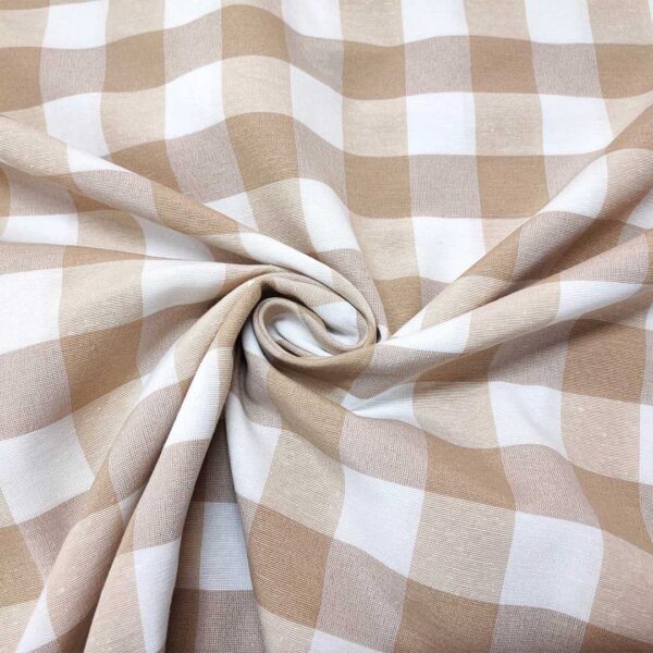 Tessuto Cotone per tovagliato tinto in filo motivo quadro grande bianco - beige