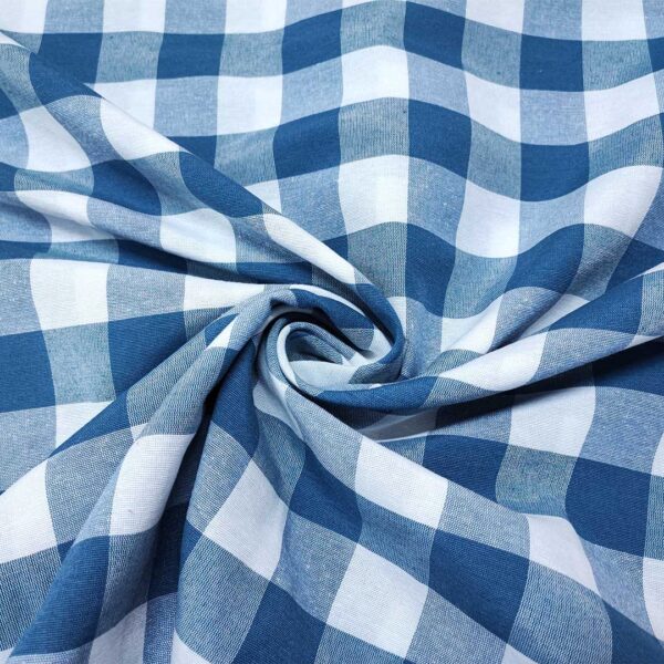 Tessuto Cotone per tovagliato tinto in filo motivo quadro grande bianco - blu navy