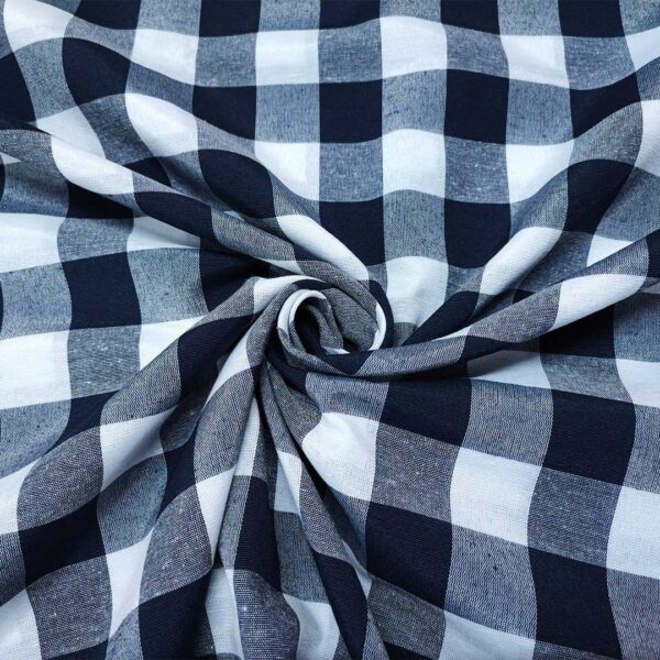Tessuto Cotone per tovagliato tinto in filo motivo quadro grande bianco - blu notte