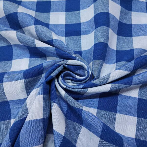 Tessuto Cotone per tovagliato tinto in filo motivo quadro grande bianco - bluette