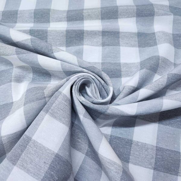 Tessuto Cotone per tovagliato tinto in filo motivo quadro grande bianco - grigio perla