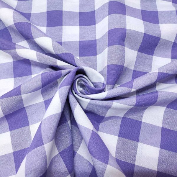 Tessuto Cotone per tovagliato tinto in filo motivo quadro grande bianco - lilla