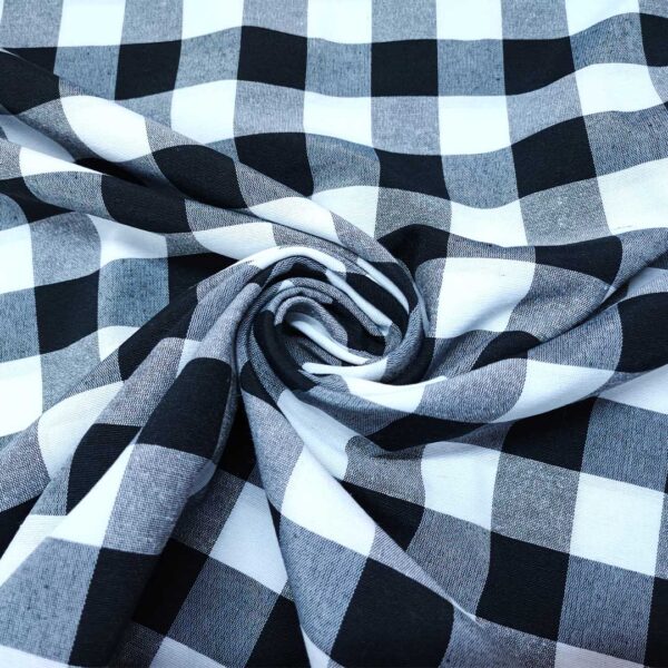 Tessuto Cotone per tovagliato tinto in filo motivo quadro grande bianco - nero