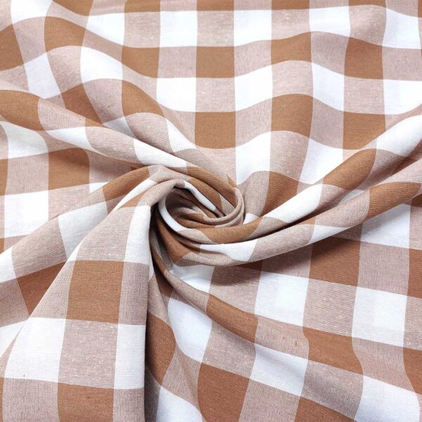 Tessuto Cotone per tovagliato tinto in filo motivo quadro grande bianco - nocciola