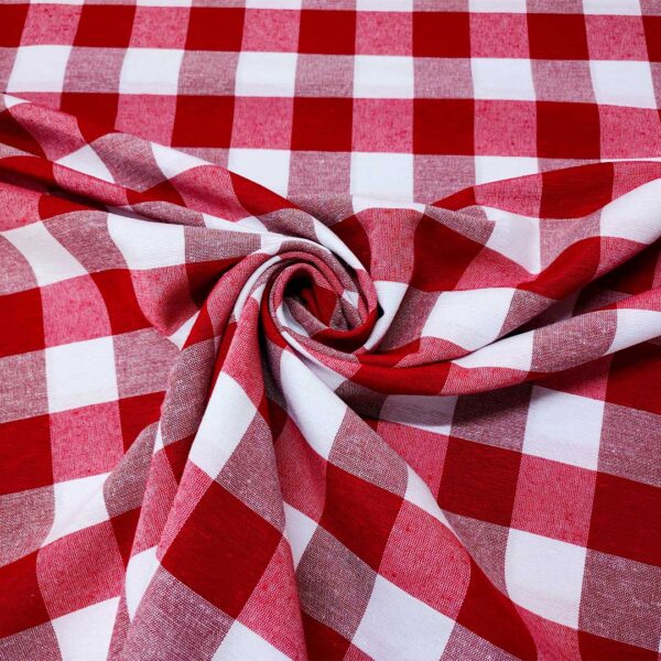 Tessuto Cotone per tovagliato tinto in filo motivo quadro grande bianco - rosso