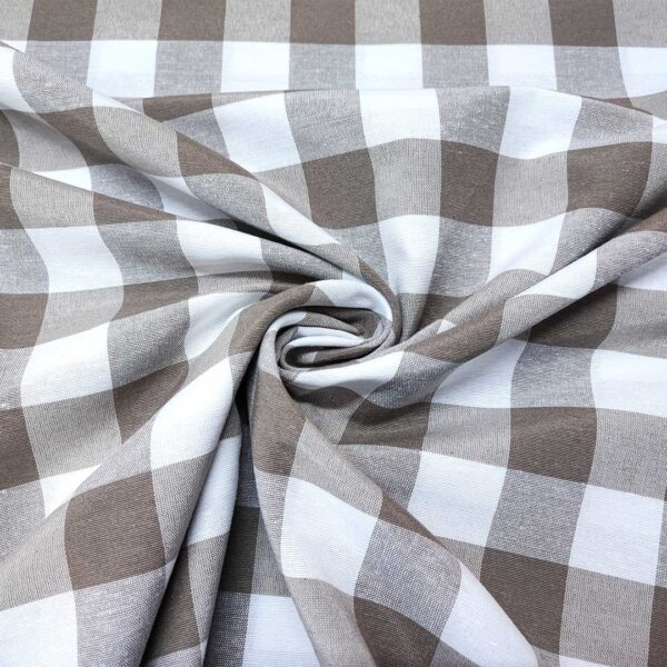 Tessuto Cotone per tovagliato tinto in filo motivo quadro grande bianco - tortora