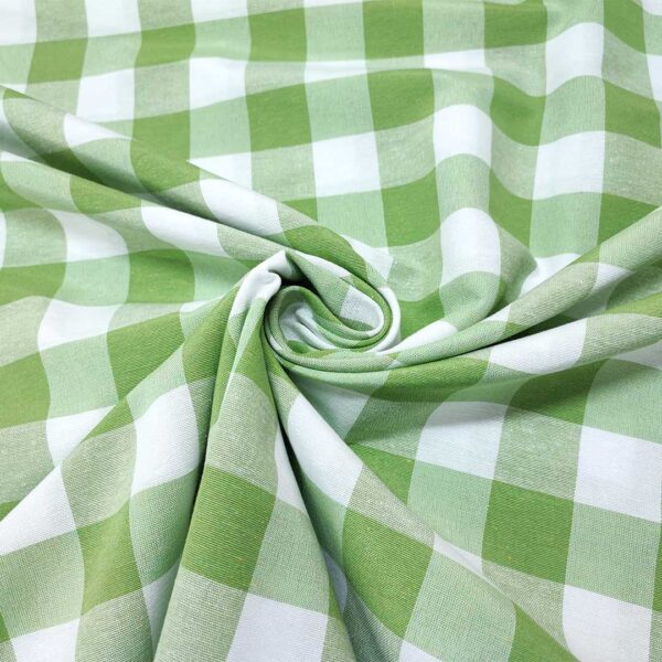 Tessuto Cotone per tovagliato tinto in filo motivo quadro grande bianco - verde acido