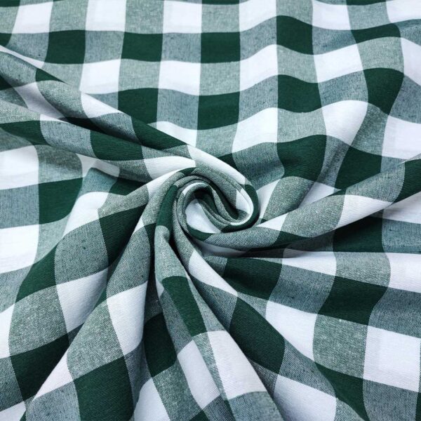 Tessuto Cotone per tovagliato tinto in filo motivo quadro grande bianco - verde bottiglia