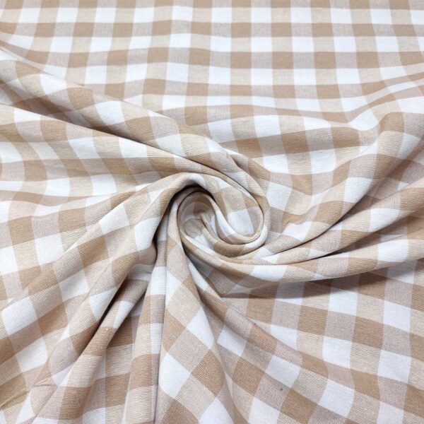 Tessuto Cotone per tovagliato tinto in filo motivo quadro medio bianco - beige