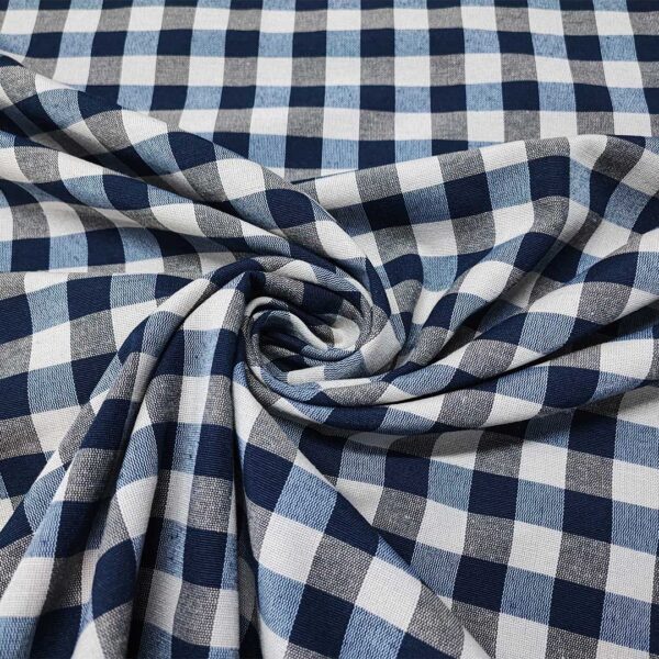 Tessuto Cotone per tovagliato tinto in filo motivo quadro medio beige - blu notte