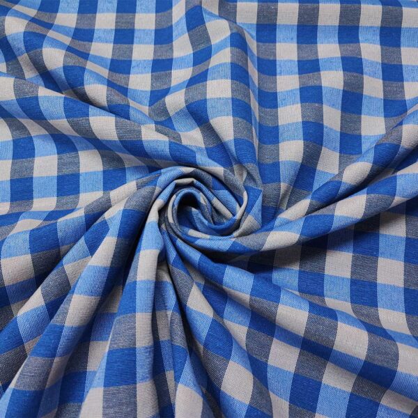 Tessuto Cotone per tovagliato tinto in filo motivo quadro medio beige - bluette