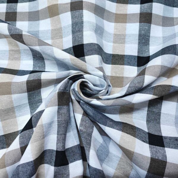 Tessuto Cotone per tovagliato tinto in filo motivo quadro medio bianco - grigio - beige