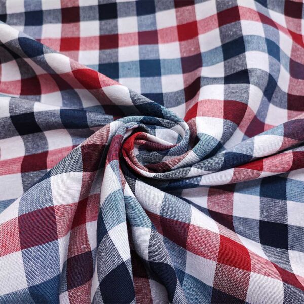 Tessuto Cotone per tovagliato tinto in filo motivo quadro grande bianco -