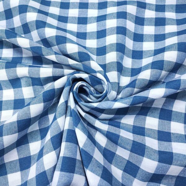 Tessuto Cotone per tovagliato tinto in filo motivo quadro medio bianco - blu navy