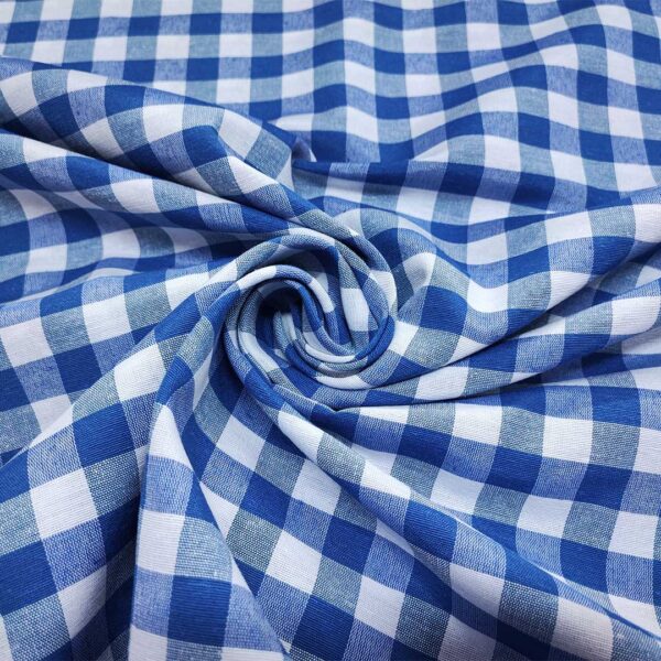 Tessuto Cotone per tovagliato tinto in filo motivo quadro medio bianco - bluette