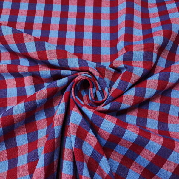 Tessuto Cotone per tovagliato tinto in filo motivo quadro medio rosso - bluette