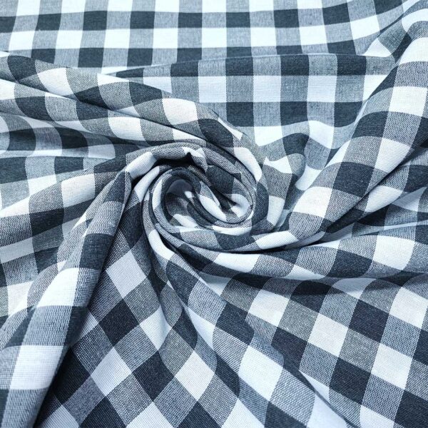 Tessuto Cotone per tovagliato tinto in filo motivo quadro medio bianco - grigio antracite