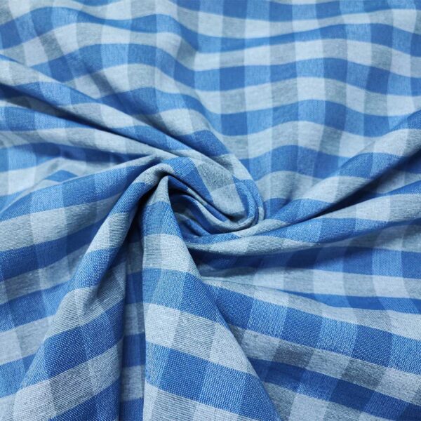 Tessuto Cotone per tovagliato tinto in filo motivo quadro medio grigio - blu navy