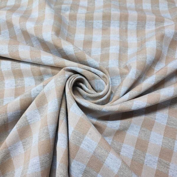 Tessuto Cotone per tovagliato tinto in filo motivo quadro medio grigio perla - beige