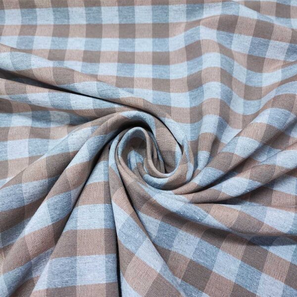 Tessuto Cotone per tovagliato tinto in filo motivo quadro medio grigio perla - nocciola