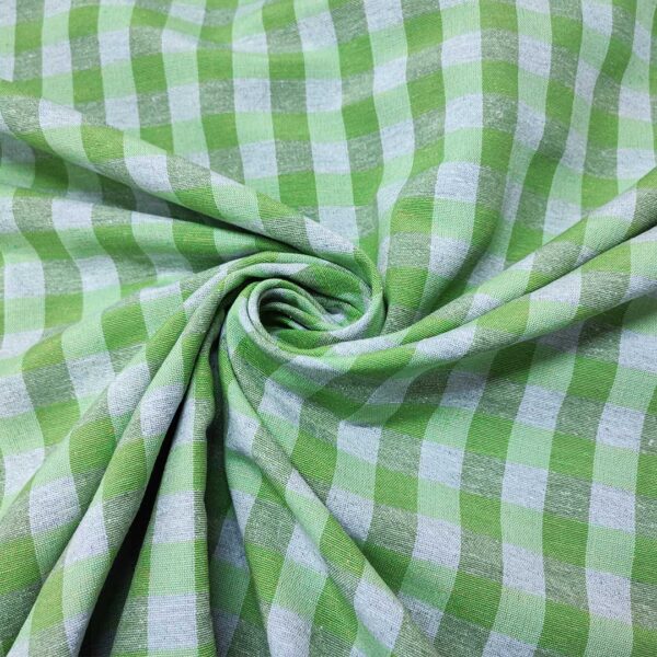 Tessuto Cotone per tovagliato tinto in filo motivo quadro medio grigio perla - verde acido