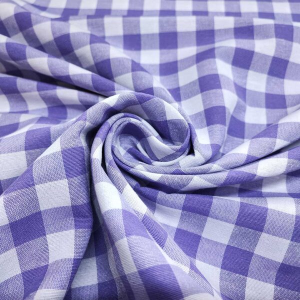 Tessuto Cotone per tovagliato tinto in filo motivo quadro medio bianco - lilla